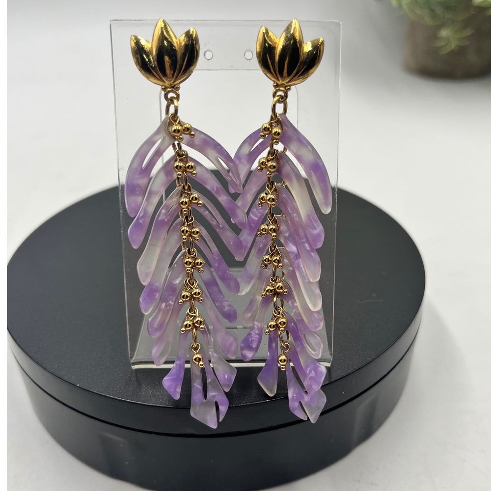Gas Bijoux Designer Bo Cavallo Lavender‎ Acetate Leaf Feather Dangle Earrings